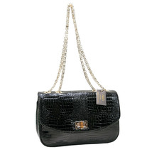 Amrita Singh Black Croc Faux Patent Leather Jumbo Flap Shoulder Bag NWT - £31.25 GBP
