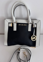 Michael Kors Dillon White Black Saffiano Leather Top Handle Satchel Cros... - $79.19