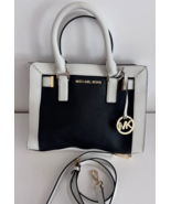 Michael Kors Dillon White Black Saffiano Leather Top Handle Satchel Cros... - $1,452.67 MXN