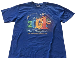 Adult T-Shirt 2001 Walt Disney World Start Something Big Distressed Medi... - $19.75