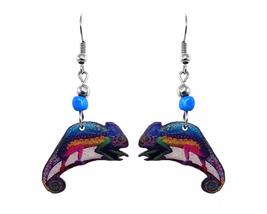 Rainbow Chameleon Lizard Animal Graphic Dangle Earrings - Womens Fashion... - £14.69 GBP