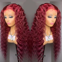 Curly burgundy human hair lace front wig/30 inch curly burgundy wig - $329.00+