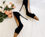  women pumps black studded spikes pointy toe high heels pearls shoes bride wedding thumb155 crop