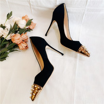 Free shipping fashion women Pumps Black studded spikes Pointy toe high heels s s - £97.64 GBP