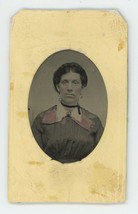 CIRCA 1860&#39;S Paper Framed Hand Tinted TINTYPE Beautiful Woman in Dress Earrings - £13.76 GBP