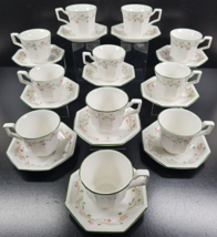 (11) Johnson Brothers Eternal Beau Cups Saucers Set Floral Octagonal Eng... - $88.77