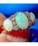 Earth mined Opal Diamond Art Deco Engagement Ring Antique Victorian 18k ... - £2,879.64 GBP
