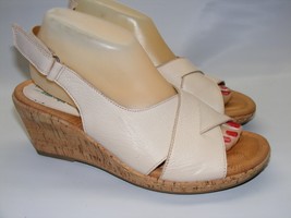 Montana Artisan Women Beige Leather Slingback Sandal 3” Wedge Heels Size... - $23.95