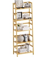 Ladder Shelf, 5-Tier Bookshelf, All Bamboo Heavy Duty Bookcase,, Natural - $98.94