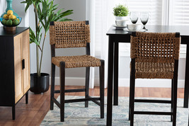 Delilah Dark Brown Mahogany Wood and Seagrass Counter Stool - $4,707.85 MXN