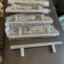 Set Of 5 round brushed nickel cabinet &amp; drawer handles pulls - £6.02 GBP