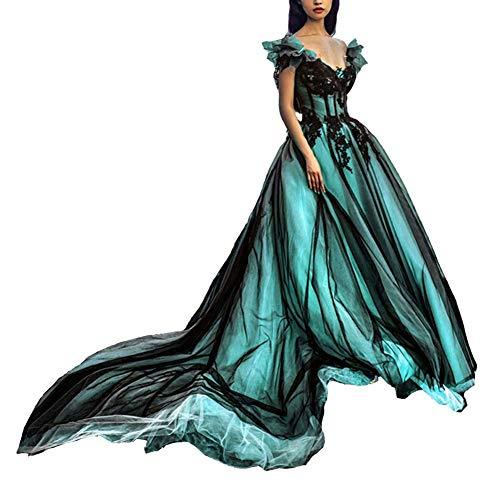 Kivary Plus Size Long Gothic Black V Neck Evening Wedding Prom Dresses Mint Blue