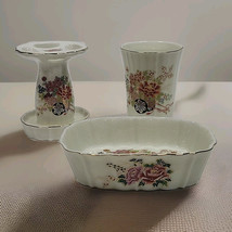 Vtg Takahashi Floral With Handcart Porcelain Bath 3 Piece Set Made in Japan READ - £10.77 GBP