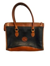Vintage DOONEY AND BOURKE Black Tan Brown Pebbled Leather Hand Bag Purse - £27.82 GBP