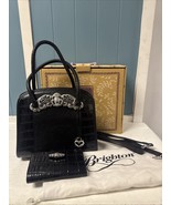 Brighton Chantilly Black Leather Croc Satchel Handbag Purse Tote + Walle... - $128.69