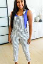 Women&#39;s Railroad Stripe Overalls with Adjustable Straps - $64.00