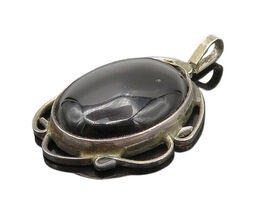 CLARENCE BAILON NAVAJO 925 Silver   Vintage Black Onyx Oval Pendant  PT1... - $91.99