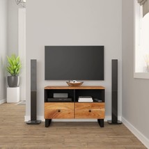 TV Cabinet Black and Natural Wood Acacia wood, engineered wood, iron - $2,895.94 MXN