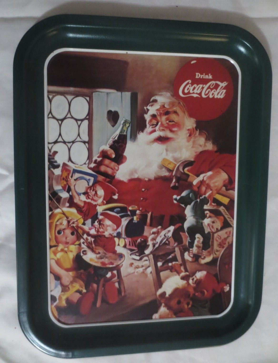 Coca Cola Metal Santa in Workshop flat Tray 1992 - £7.59 GBP