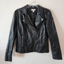 Loft Outket Black Faux Leather Moto Biker Zip Up Jacket Coat Size M - £15.02 GBP