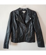 Loft Outket Black Faux Leather Moto Biker Zip Up Jacket Coat Size M - $27.35 CAD