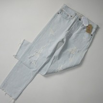 NWT Levi&#39;s Wedgie Straight in Thin Ice Destroyed Rigid Denim Crop Jeans ... - $42.00