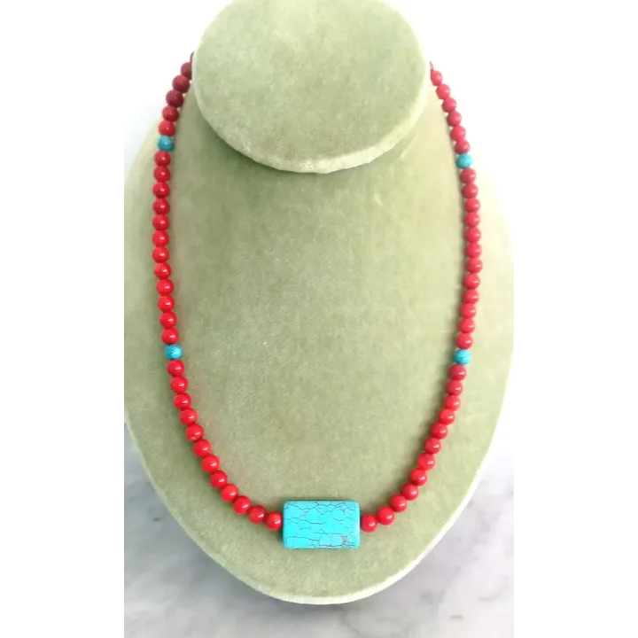 Necklace in sterling silver 925 with CORAL and TURQUOISE Original in gif... - $79.00