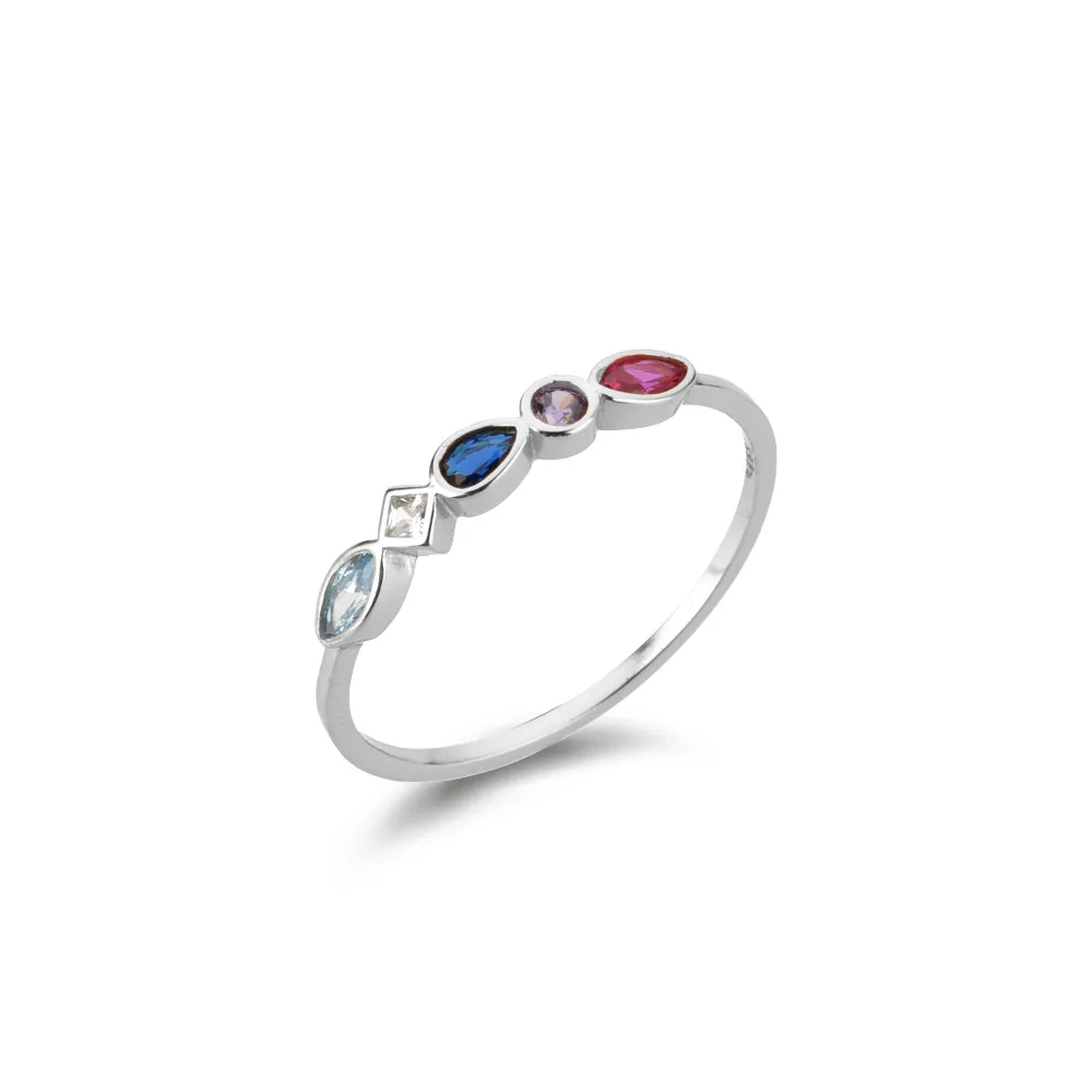 ANDYWEN 925  Silver Rainbow Blue Rose Red Rings Women Rock Punk Colorful  Rings  - $27.08