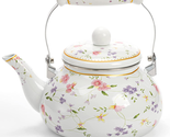 Vintage Enamel Tea Kettle, 2.6 Quart Floral Enamel on Steel Water Kettle... - $39.90