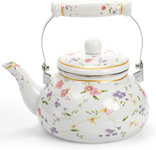 Vintage Enamel Tea Kettle, 2.6 Quart Floral Enamel on Steel Water Kettle Teapot  - £31.37 GBP
