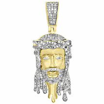 1.30 Ct Simulated Diamond 14k Yellow Gold Plated Jesus Face Drip Melt Pendant - £229.43 GBP