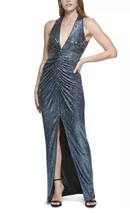 Vince Camuto Women&#39;s Sequined Ruched Halter Gown. Size 12. Navy Blue. NWT. $228 - £94.95 GBP