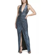 Vince Camuto Women&#39;s Sequined Ruched Halter Gown. Size 12. Navy Blue. NW... - £94.66 GBP