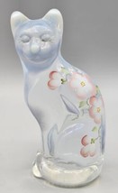 FENTON Glass Opalescent 5.25&quot; Cat, Hand Painted Pink Flowers &amp; Signed C. Riggs - £56.04 GBP
