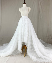 White High Low Tulle Skirt Gowns Custom Plus Size Wedding Bridal Train Outfit image 1