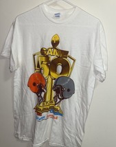 Superbowl 50 Adult T Shirt M Medium Chest 38” Broncos Panthers White Lau... - $7.60