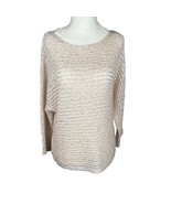 Ann Taylor Loose-Knit Sweater Beige Sequined 3/4-Sleeve Scoop-Neck Sz. M - €15,14 EUR
