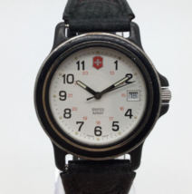 Vintage Swiss Army Watch Men Black Enamel Bezel Silver Tone Date 50M New Battery - £62.62 GBP