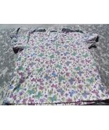 Cassandra O White Green Blue &amp; Purple Butterflies &amp; Flower Print Scrub T... - $9.83