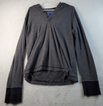American Eagle Outfitters Hoodie Women Large Black White Stiped Long Sleeve Slit - £10.61 GBP