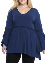 New Directions 1X Top Stretch Knit Long Ruffled  Lace Inset Sleeve  Msrp $44 - £13.41 GBP