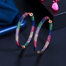 CWWZircons Trendy Two Tones Rainbow Cubic Zirconia Circle Round Hoop Earrings fo - £14.34 GBP