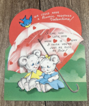 Vintage Valentine Bears under Umbrella Picnic Together 1930s - £4.73 GBP