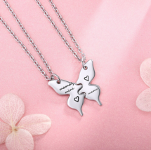 Exquisite 925 Sterling Silver Mother &amp; Daughter Puzzle Engrave Butterfly Pendant - £79.92 GBP