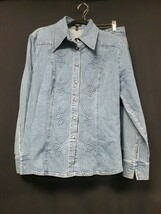 Escada 2 Pc Blue Denim Rhinestone Embroidered Jacket &amp; Skirt Suit Size 4... - $194.95