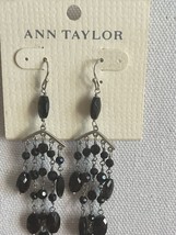 Ann Taylor Chandelier Hook Black Faux Onyx  Multi-strand Dangle  Earrings New - $12.34