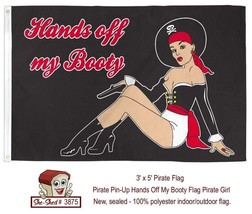 Pirate Pin-Up Girl Hands Off My Booty Flag 3x5 ft  Flag - new, sealed - £7.81 GBP
