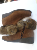 La Canadienne Boots in Brown Leather size 7.5M Side Zipper Fur Top Chunky Ankle - £59.77 GBP