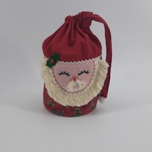 Vintage Santa Coffee Can Cover or baggie with Pull string Holly Leaf Candy Cane - £8.91 GBP