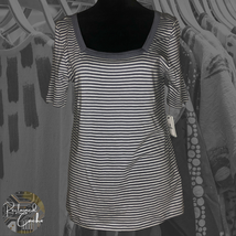 Susina Womens Gray Striped Print Square Neck Short Sleeve T Shirt Tee Top Sz XS - £11.86 GBP